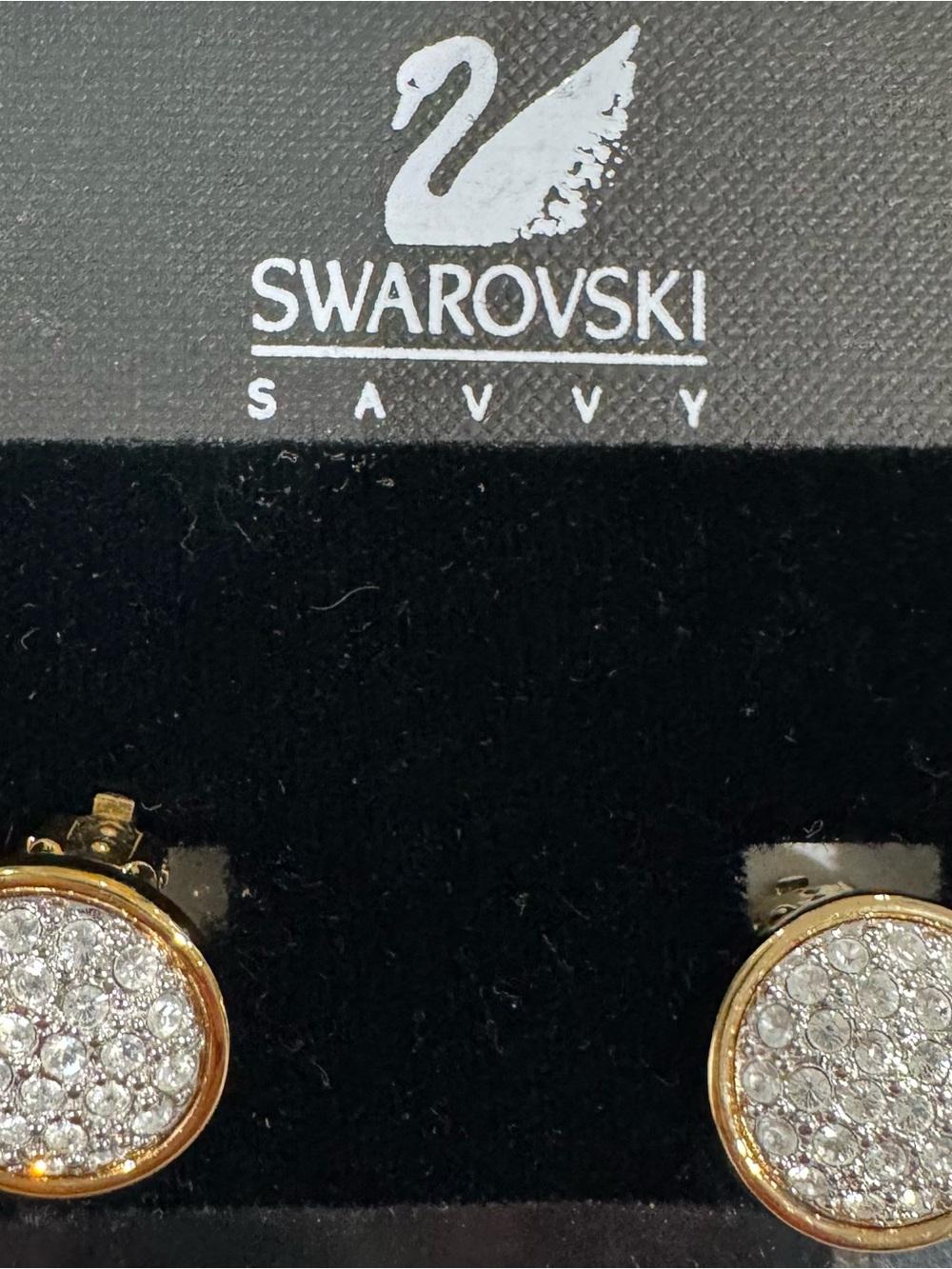 Swarovski Gold-Tone Pavé Clear Crystal Round Stud Earrings